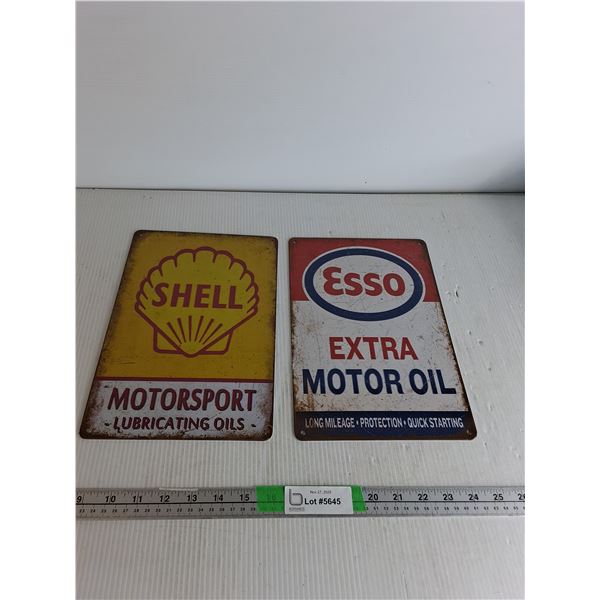 (2) Vintage Tin Esso & Shell Signs 12"x8"