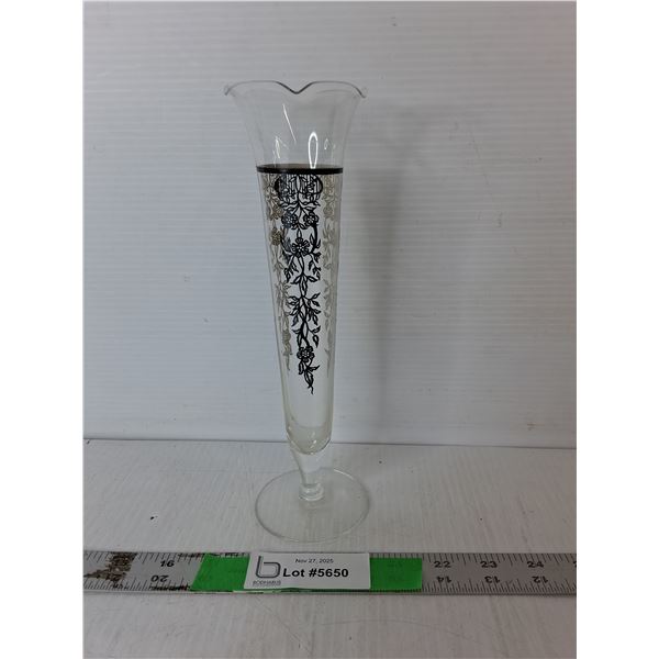 Silver Overlay Glass Vase 9.75"