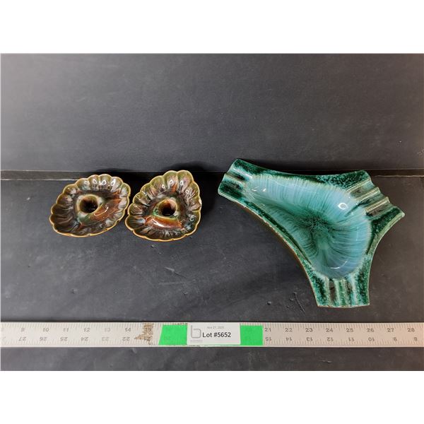 Ceramic Catchall 10" & (2) Candleholders