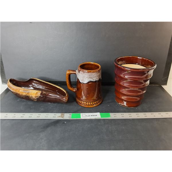 Ceramic Planter 6.25", Beer Stein & Catchall 11.5"