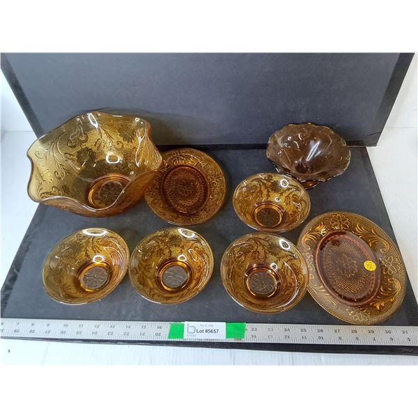 Amber Glass Dish Set Up to 10.25" Diameter