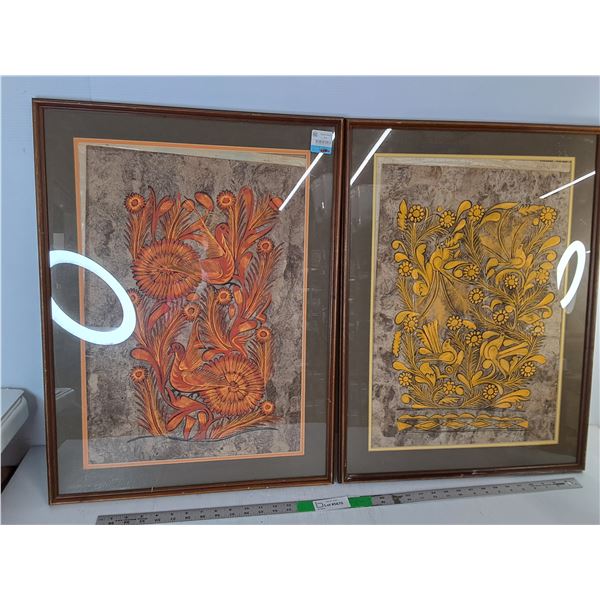 (2) Framed Bird Paintings 27.25" x 20.25", Cannot Ship