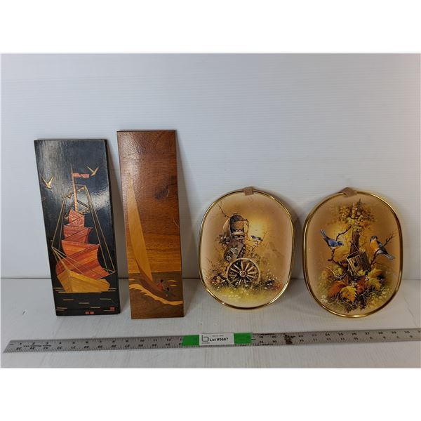 (4) Pieces of Artwork- Sailboats & Birds Up to 15"