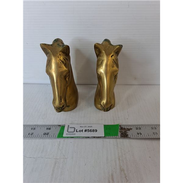 (2) Brass Horsehead Bookends- As Is 5.25"