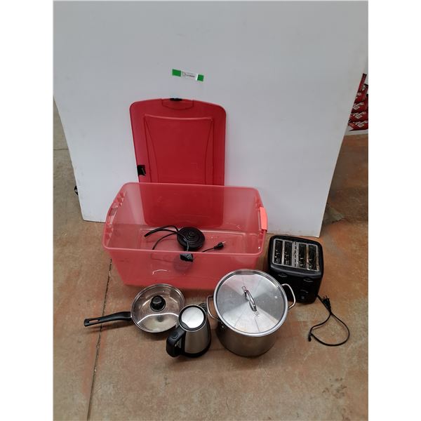 Toaster, Cooking & Frying Pots with Lids, Electric Kettle, Plastic Storage Tote with Lid
