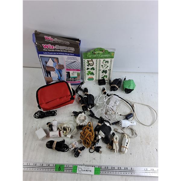 Hands-free Screen Door, Various Chargers, St Patrick's Tattoos,  12V USB Adapter, Misc
