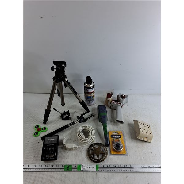 Compact Tripod, AAA Battery Charger, Tape Gun, Belt Buckle, Fidget Spinner, Misc