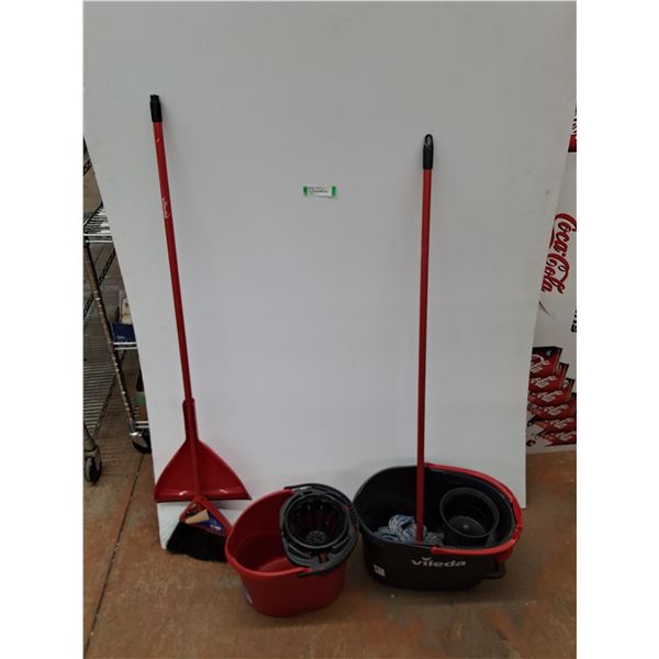 (2) Vileda Mop Buckets, Floor Mop, Floor Brush & Dust Pan - Cannot Ship