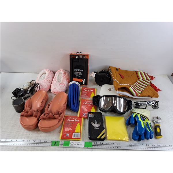 Slippers, Emergency Poncho, Electric Air Pump, Gift Sack, iPhone 6 Case, Work Gloves, Misc