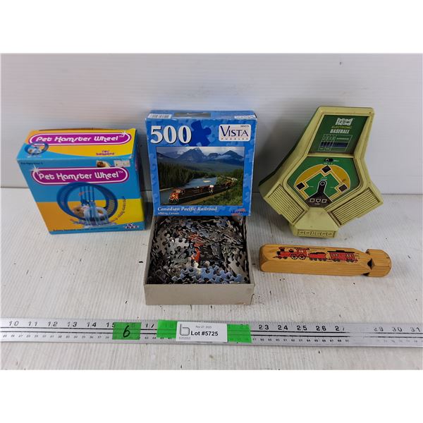Pet Hamster Wheel, 500 pc Jigsaw Puzzle, Vintage Coleco Baseball Game - Powers On, As Is, Misc