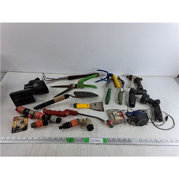 Hand Trowels, Pruning Shears, Putty Knife, Solar Garden Light, Hose Nozzles, Misc