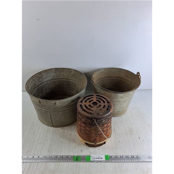 (2) Galvanized Buckets, Catalytic Heat Generator - As Is, Pickup Only