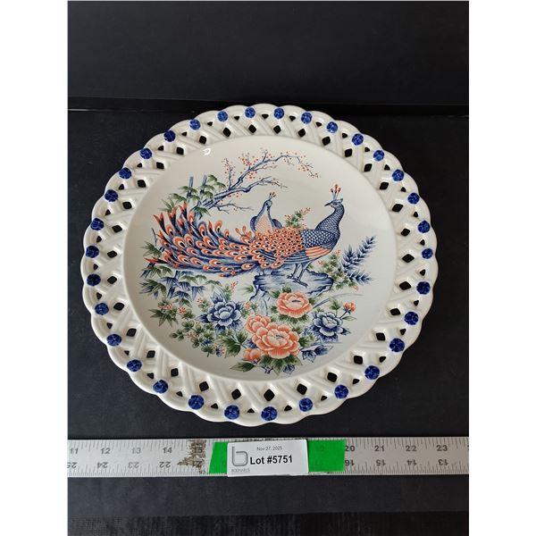 Painted Peacock Decorative Plate 12.75"