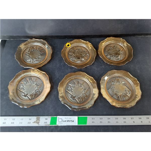 (6) Iridescent Amber Glass Dessert Plates