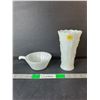 Image 1 : Milk Glass Vase 7" & Handled Soup Bowl