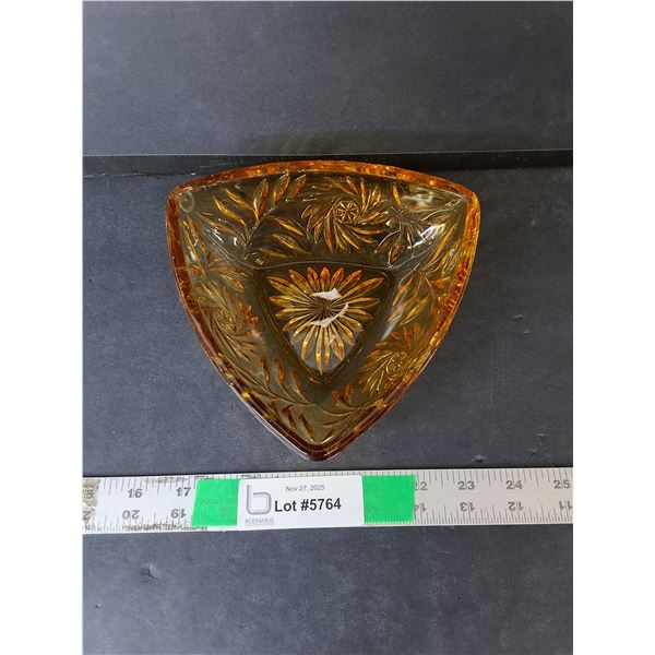 Amber Glass Triangular Bowl 6.75" Diameter