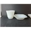 Image 2 : Fire King Milk Glass Vase 4.5" & (3) Bowls