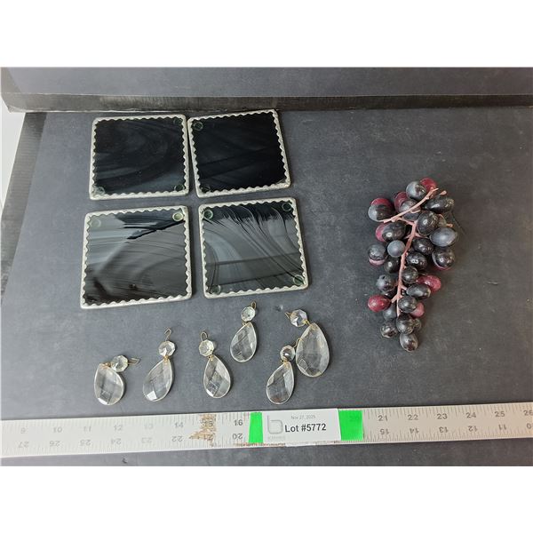 Artificial Grapes, (4) Glass Coasters, Glass Lamp Dangles
