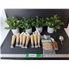 Image 1 : (4) Artificial Potted Plants, (9) Wooden Table Legs Up to 5.5", Dowel Pins, Misc.