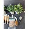 Image 2 : (4) Artificial Potted Plants, (9) Wooden Table Legs Up to 5.5", Dowel Pins, Misc.