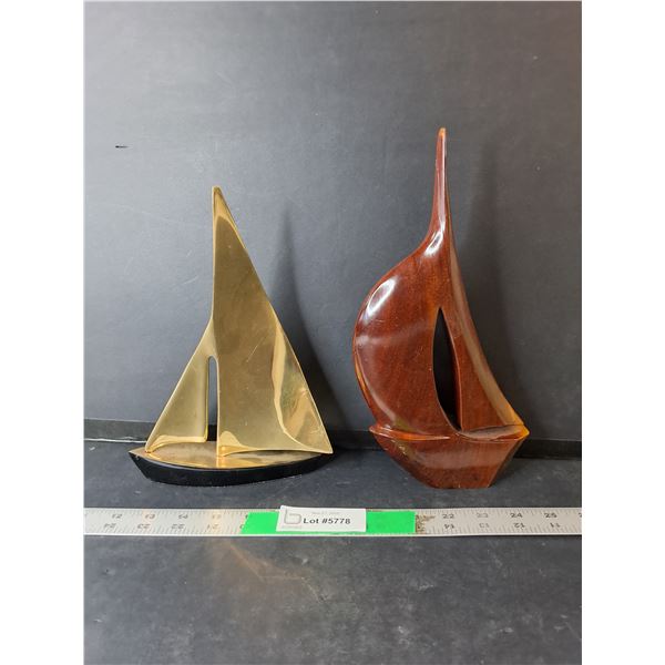 (2) Model Sailboats- Brass & Wood Up to 11"