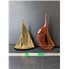 Image 1 : (2) Model Sailboats- Brass & Wood Up to 11"