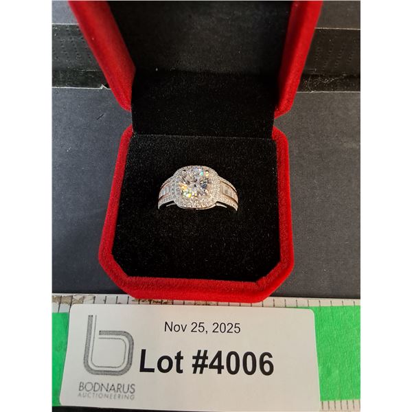 ^2 CT GRA Certified Round Moissanite Ring with Channel Baguette Stones & Zirconia Stones, 925 Ring-8