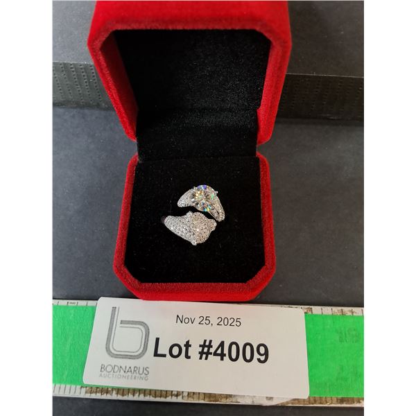 ^ 2 CT GRA Certified Round Moissanite Panther Ring w/ 158 Round Zirconia Stones,925 ring- Adjustable