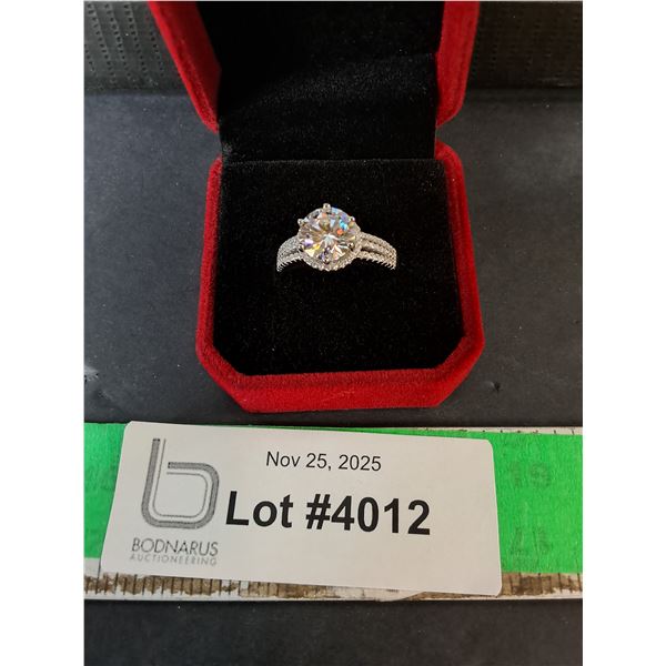 ^ 3 CT GRA Certified Round Brilliant Cut Moissanite Ring with 74 Round Zirconia Stones, 925 Ring-9