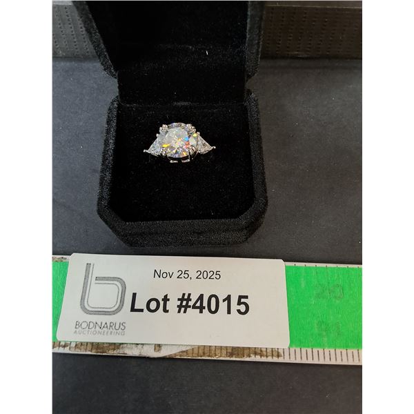 ^ 5 CT GRA Certified Round Brilliant Cut Moissanite Ring, Triangular Cut Zirconia Stones,925 Ring- 6