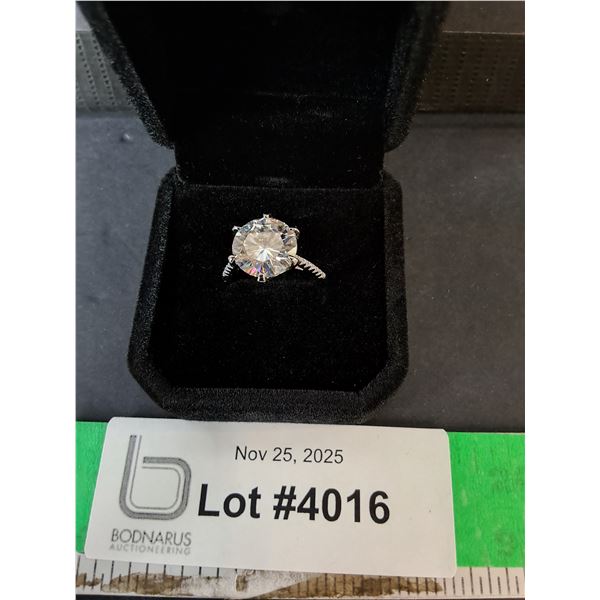 ^ 5 CT GRA Certified Round Brilliant Cut Moissanite Ring with 14 Round Zirconia Stones, 925 Ring- 7