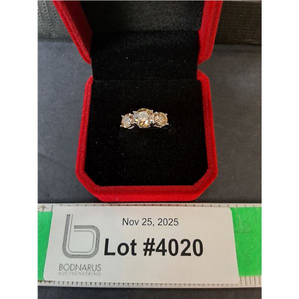 ^2 CT GRA Certified Round Brilliant Cut Moissanite Ring, 1 CT in Centre and .50 on Either Side,925-6