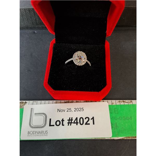 ^ 2 CT GRA Certified Oval Brilliant Cut Moissanite Ring with 32 Round Zirconia Stones, 925 Ring- 7