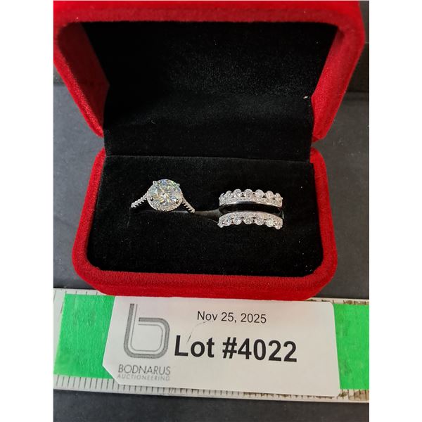 ^2 CT GRA Certified Round Brilliant Cut Moissanite Rings with 34 and 52 Zirconia Stones,925 Rings- 7