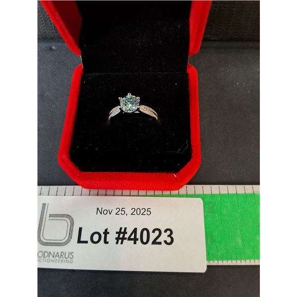 ^ 1 CT GRA Certified Round Brilliant Cut Blue Moissanite Ring w/ 34 Round Zirconia Stones,925 Ring-5