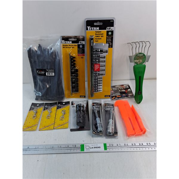 NOS 12 Pc.Tamper Resistant Torx Bit Socket Set,Stubby Metric Hex Set,(2) Grease Gun Adaptors and mor