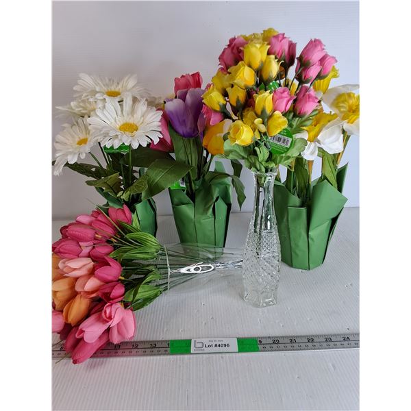 Assorted Fabric Flowers 14"-16" H- Tulips, Daisy, Roses