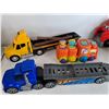 Image 3 : Box Of Assorted Plastic Toys - Trucks, Blocks , Baseball Mitt, Vtech Train Powers On