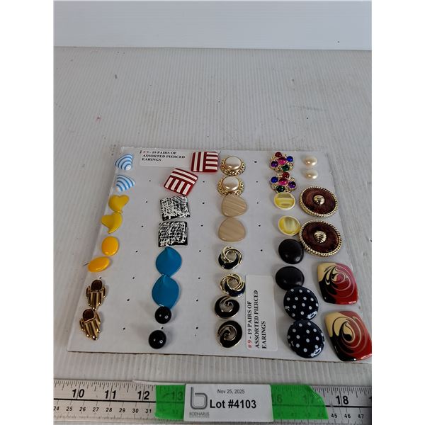 19 Pairs Of Assorted Pierced Earrings -As Is