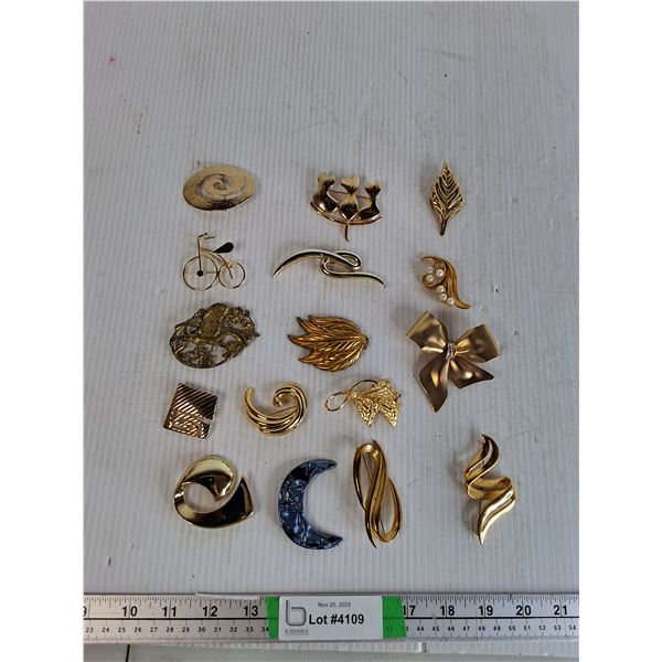 Various Costume Jewelry, Brooches (16)-As Is