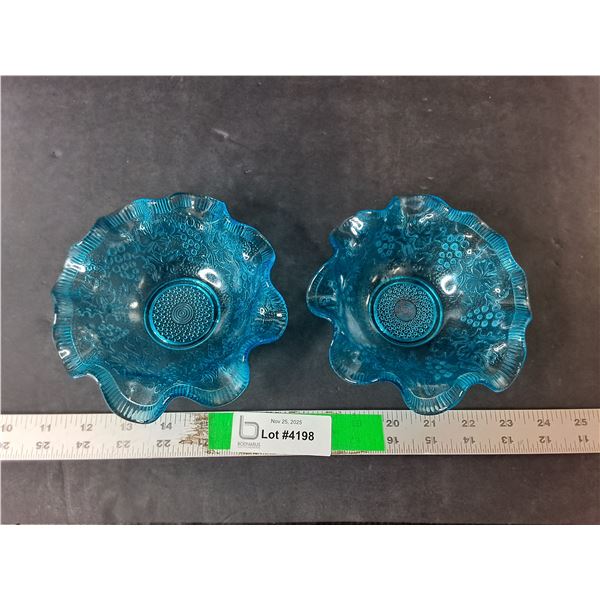 (2) Ruffled Blue Glass Bowls 6" Diameter