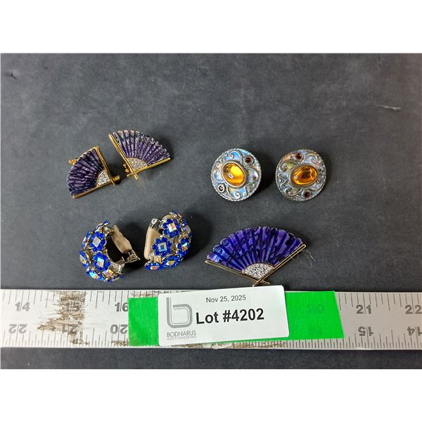 (3) Pairs of Clip On Earrings & Brooch