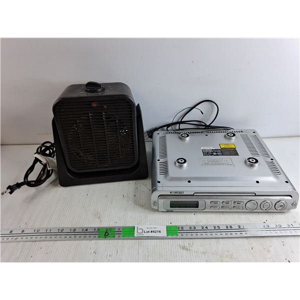 Electric Heater Fan, Curtis Undercabinet CD Radio - Powers On, As Is