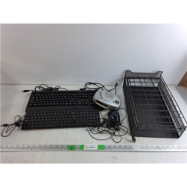 (2)  Keyboards, Durabrand Radio Alarm, Computer Mouse, Headphones, File Organizer, As Is