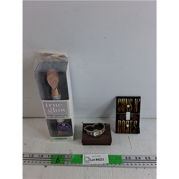 True Glow Mask Applicator & Remover, Guess Quartz Watch, Guns & Roses Light Switch Cover