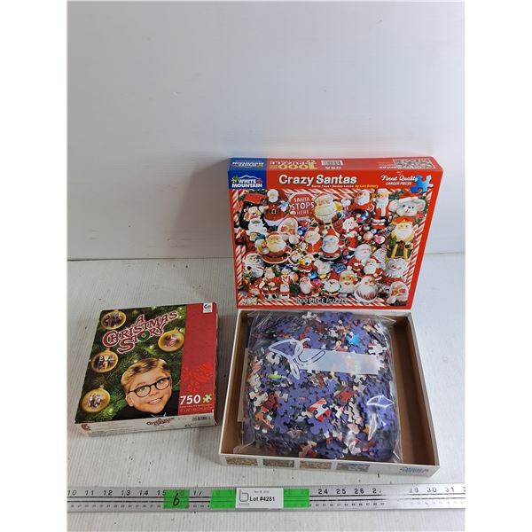 1000 & 750 pc Jigsaw Puzzles - (White Mountain-Crazy Santas,  A Christmas Story) - Complete