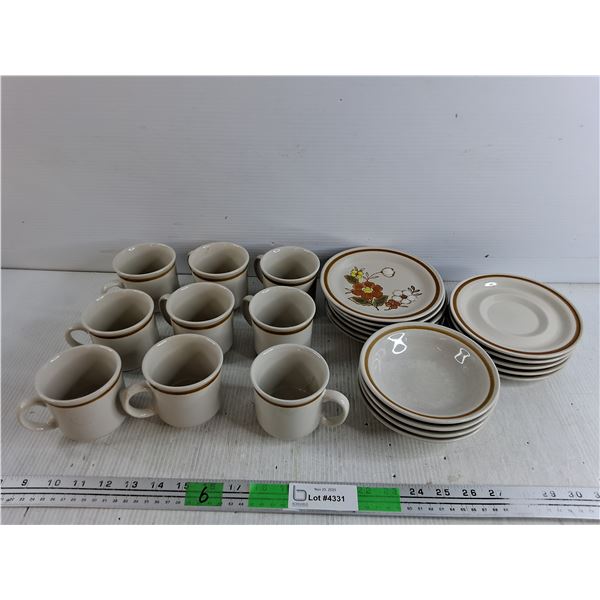 Mountain Wood Stoneware Coffee Cups & Saucers