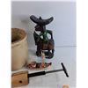 Image 3 : Carved Wood Cowboy, Back Scratcher, Miniature Ship, Crock Pot 7" x 7", Shoe Stretcher