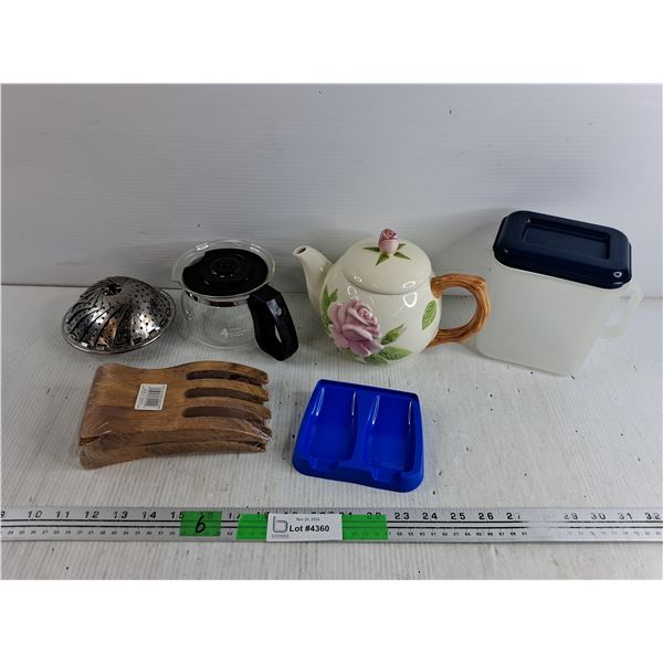 Ceramic Tea Pot, Salad Hands, Coffee Pot, Steamer, Tupperware Spoon Rest,  Misc