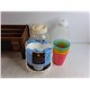 Image 2 : Wooden Crate 15" x 8" x 7" , Basket Coffee Filters, Plastic Cups, Storage Jar, Plastic Jugs